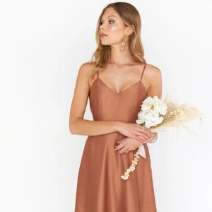 Show Me Your Mumu Faith Maxi Dress Sleeveless Copper Luxe Satin Size XS